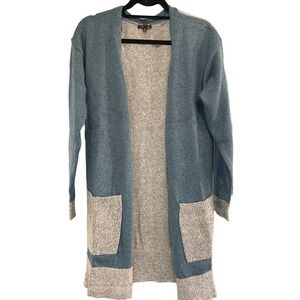 Blue and Gray Open Front Cardigan Sweater